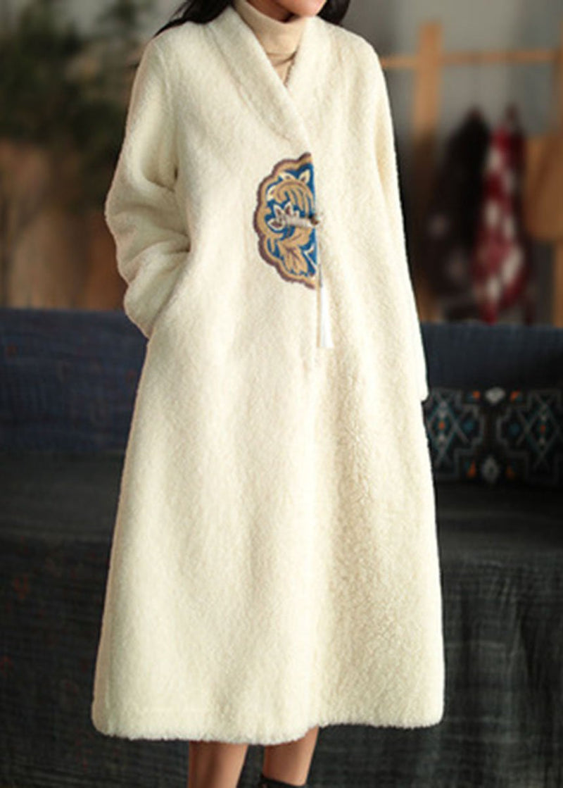 Red Embroideried Patchwork Winter Thick Coats Wool Jackets