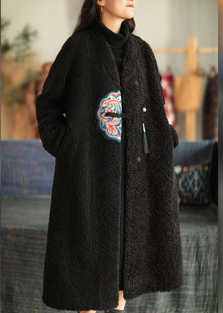 Red Embroideried Patchwork Winter Thick Coats Wool Jackets