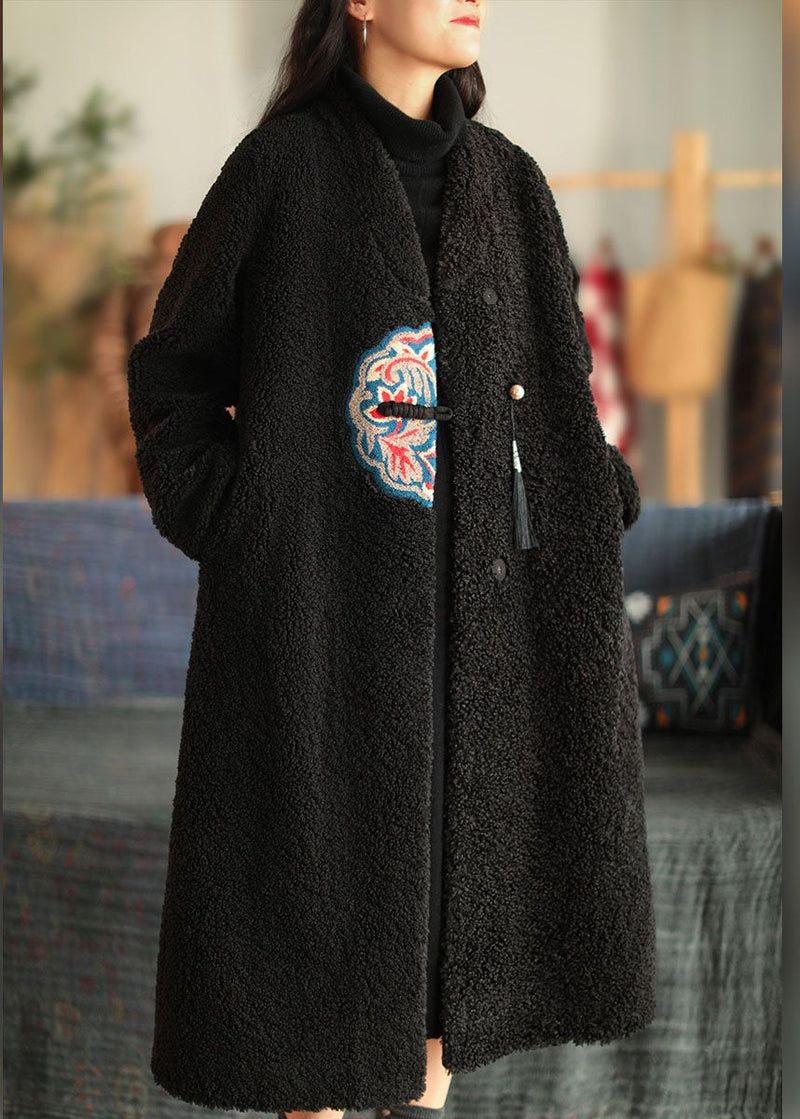 Red Embroideried Patchwork Winter Thick Coats Wool Jackets