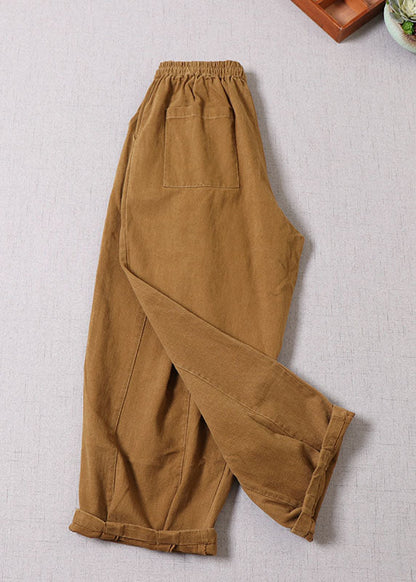 Unique Yellow Cinched Patchwork Cotton Pants Spring