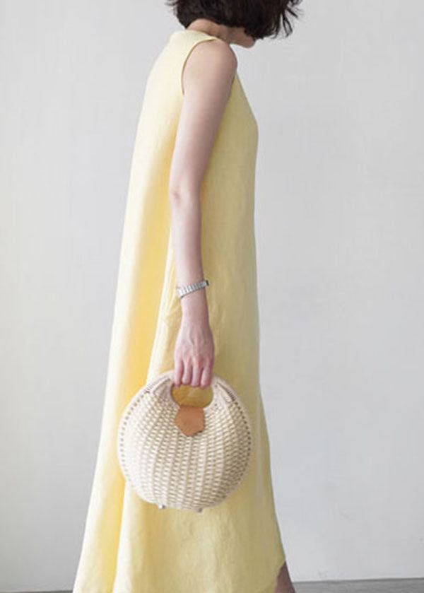 Unique Yellow O-neck Pockets Party Dress Sleeveless