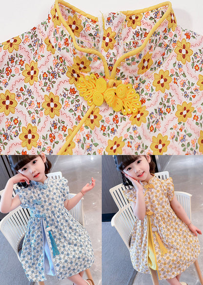 Unique Yellow Tasseled Print Patchwork Cotton Baby Dresses Summer