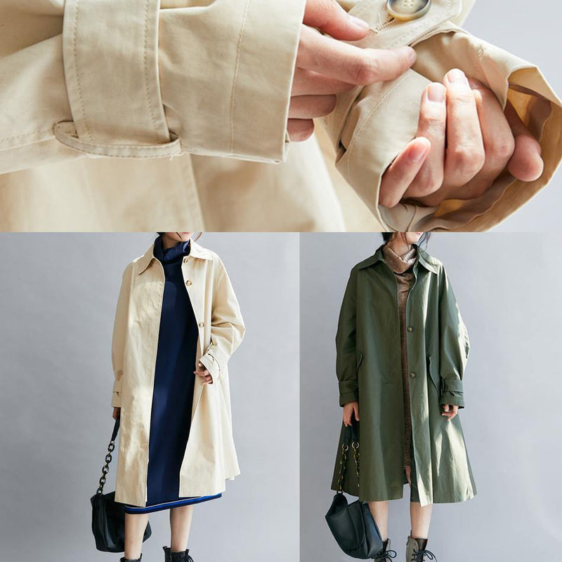 Unique Army Green Long Coats Tutorials Lapel Pockets Fall Coats