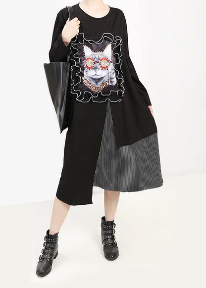 Unique Asymmetric Cotton Prints Wardrobes Fabrics Black Patchwork Dresses