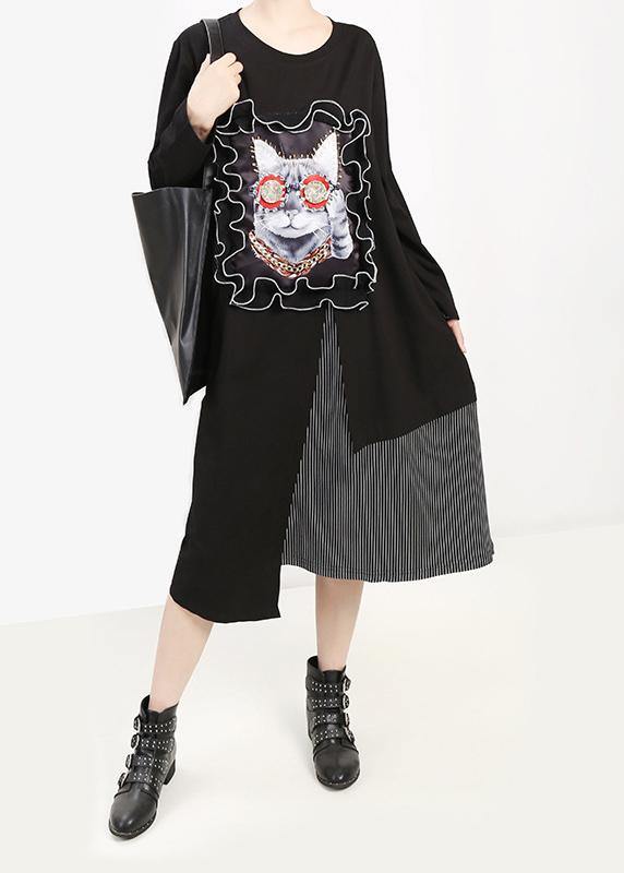 Unique Asymmetric Cotton Prints Wardrobes Fabrics Black Patchwork Dresses