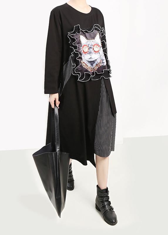 Unique Asymmetric Cotton Prints Wardrobes Fabrics Black Patchwork Dresses