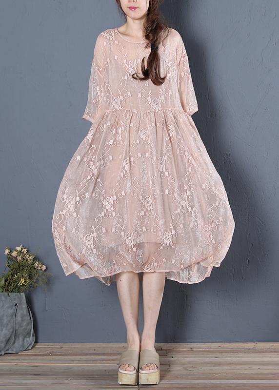 Unique Beige Clothes for O Neck Half Sleeve Oversized Summer Dress