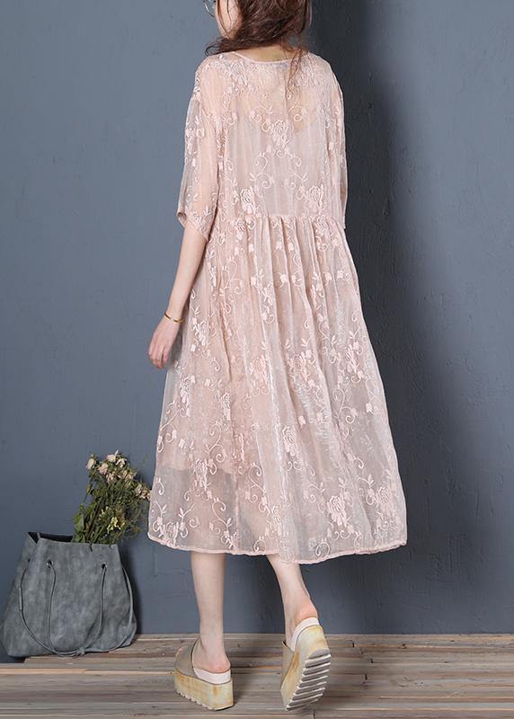 Unique Beige Clothes for O Neck Half Sleeve Oversized Summer Dress