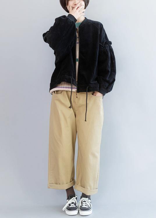 Unique Black Tunic Coat Wardrobes Drawstring Hem Ruffles Outwear