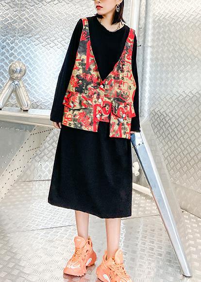 Unique Black Letter Clothes O Neck Two Pieces Long Dress
