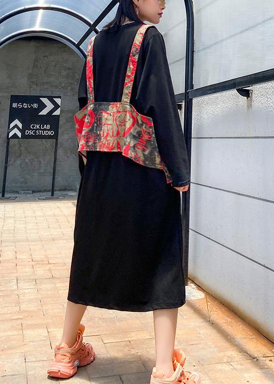 Unique Black Letter Clothes O Neck Two Pieces Long Dress