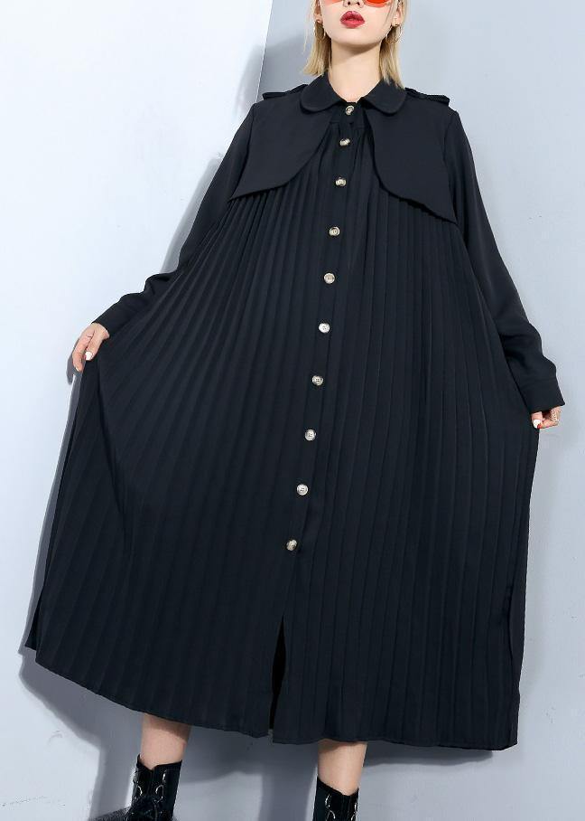 Unique Black Trench Coat Outfits Patchwork Pleated Coat