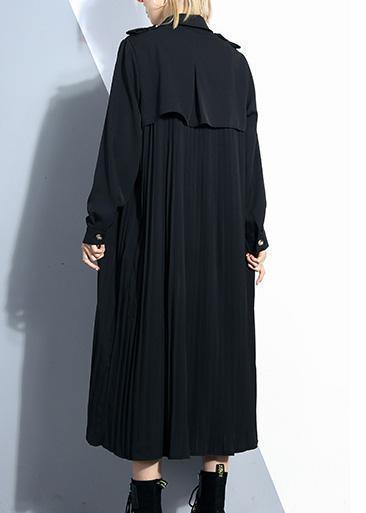 Unique Black Trench Coat Outfits Patchwork Pleated Coat
