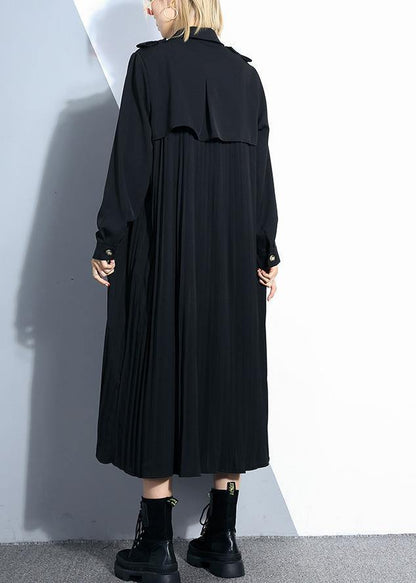Unique Black Trench Coat Outfits Patchwork Pleated Coat