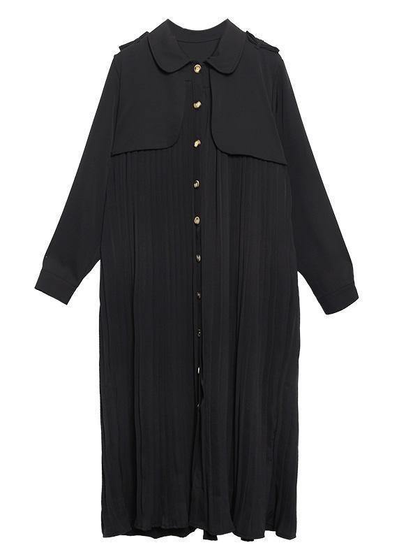 Unique Black Trench Coat Outfits Patchwork Pleated Coat