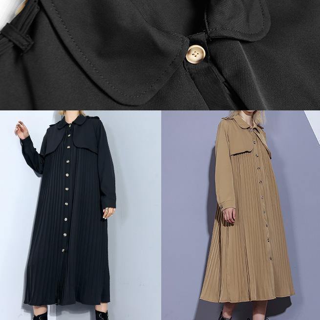 Unique Black Trench Coat Outfits Patchwork Pleated Coat