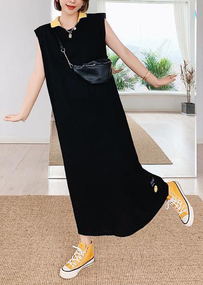Unique Black Smiley Print Wardrobes Lapel Sleeveless Art Dress