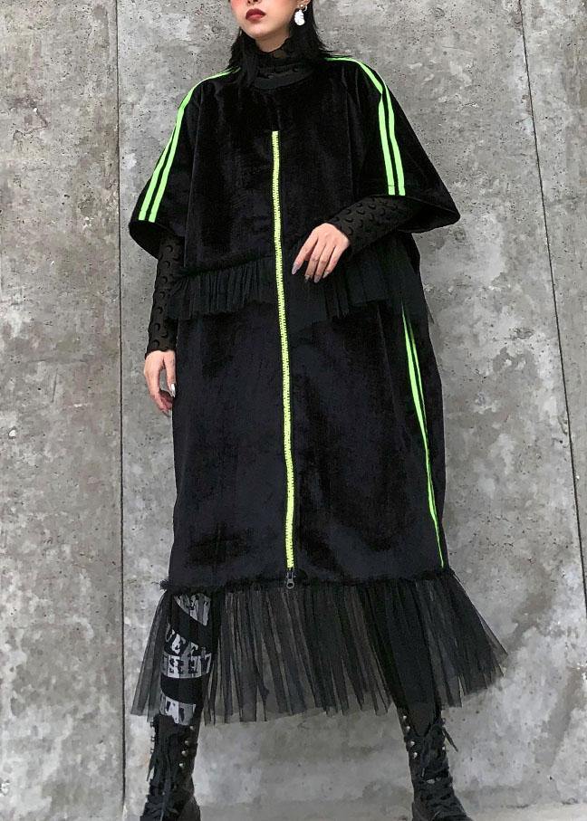 Unique Black Clothes O Neck Patchwork Tulle Maxi Dress