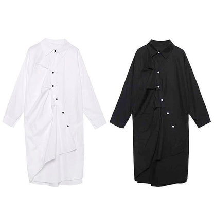 Unique Black Cotton Tunics Asymmetric Cotton Robes Spring Dress