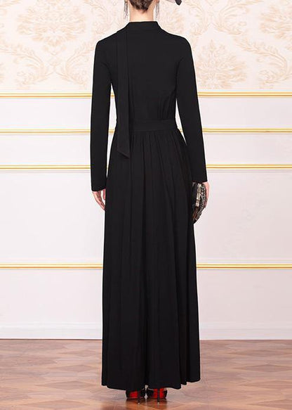 Unique Black Cotton Clothes V Neck Dresses