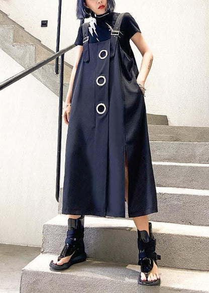 Unique Black Cotton Dresses Asymmetric Loose Summer Dress