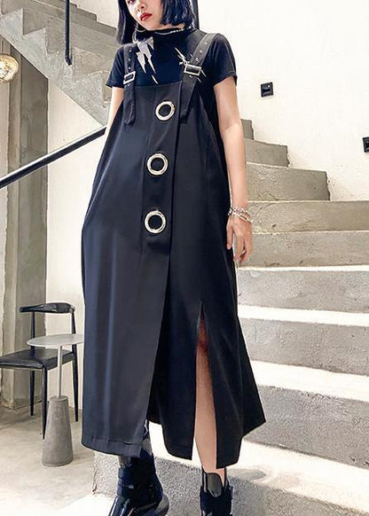 Unique Black Cotton Dresses Asymmetric Loose Summer Dress