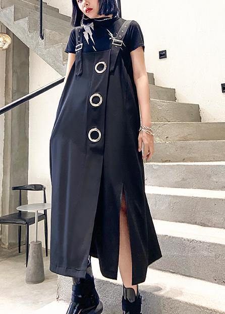 Unique Black Cotton Dresses Asymmetric Loose Summer Dress