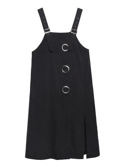 Unique Black Cotton Dresses Asymmetric Loose Summer Dress