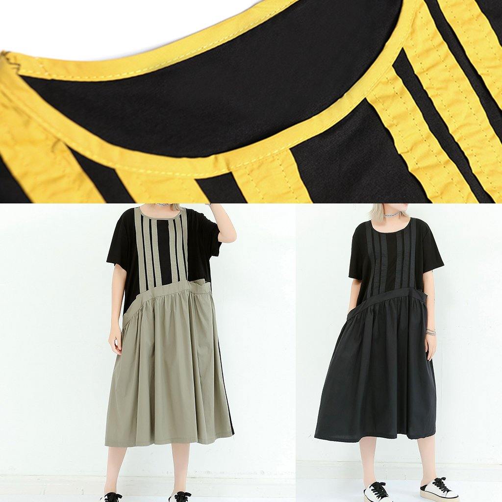 Unique Black Cotton Dresses O Neck Patchwork Cotton Summer Dress