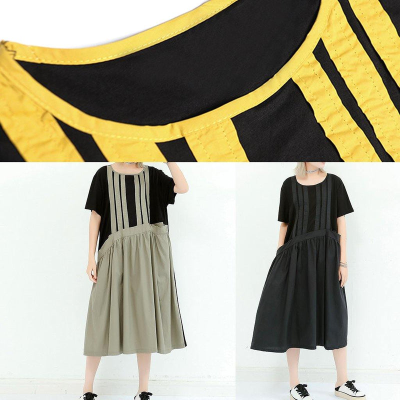 Unique Black Cotton Dresses O Neck Patchwork Cotton Summer Dress