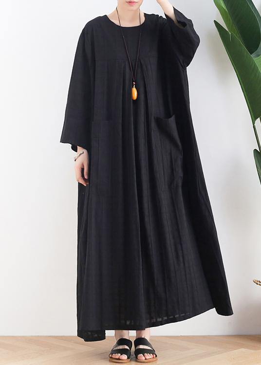 Unique Black Cotton Quilting Dresses O Neck Batwing Sleeve a Line Summer Dress