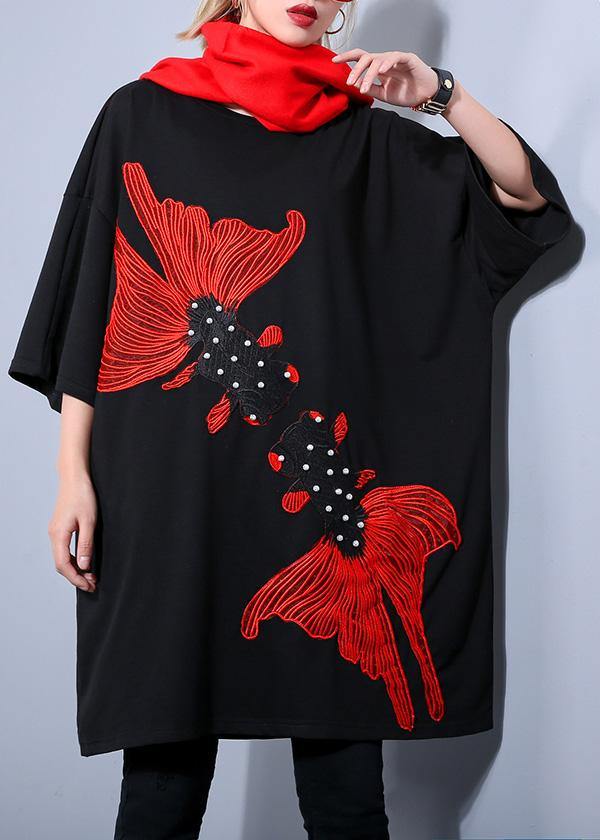 Unique Black Printing Cotton Wardrobes Fabrics O Neck European Short Summer Dresses
