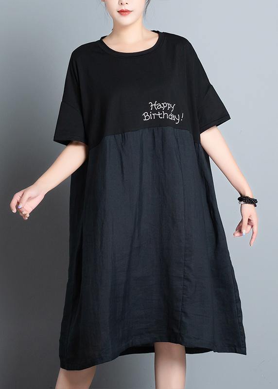 Unique Black Print Dress O Neck Patchwork a Line Summer Dresses