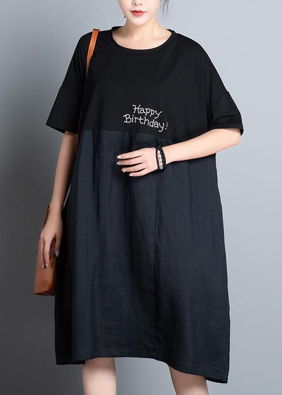 Unique Black Print Dress O Neck Patchwork a Line Summer Dresses