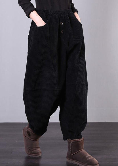 Unique Black Trousers Oversized Fall Corduroy Pockets Cotton Trousers