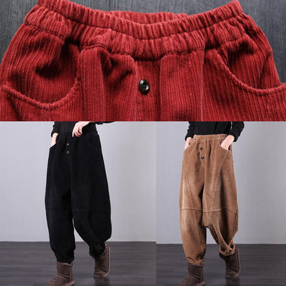 Unique Black Trousers Oversized Fall Corduroy Pockets Cotton Trousers