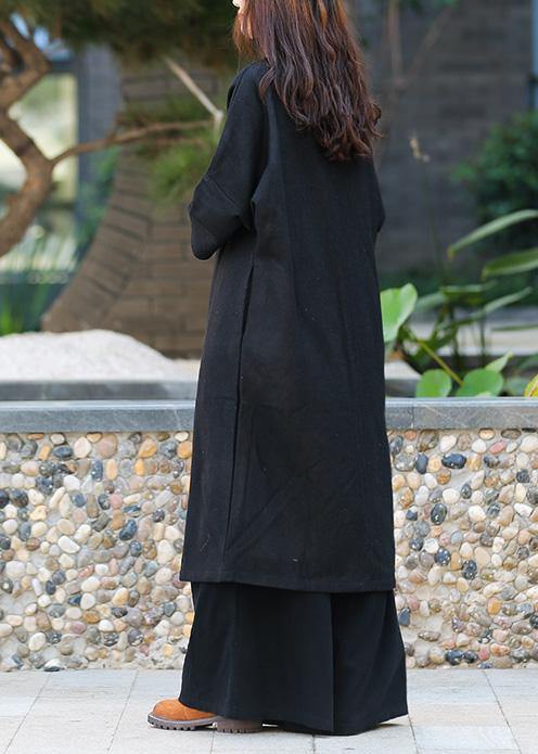 Unique Black Tunic Pattern Stand Collar Half Sleeve Art Dress