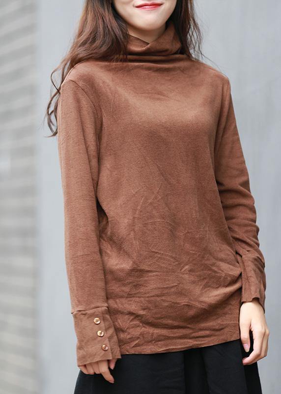 Unique brown clothes For Women high neck long sleeve short tops