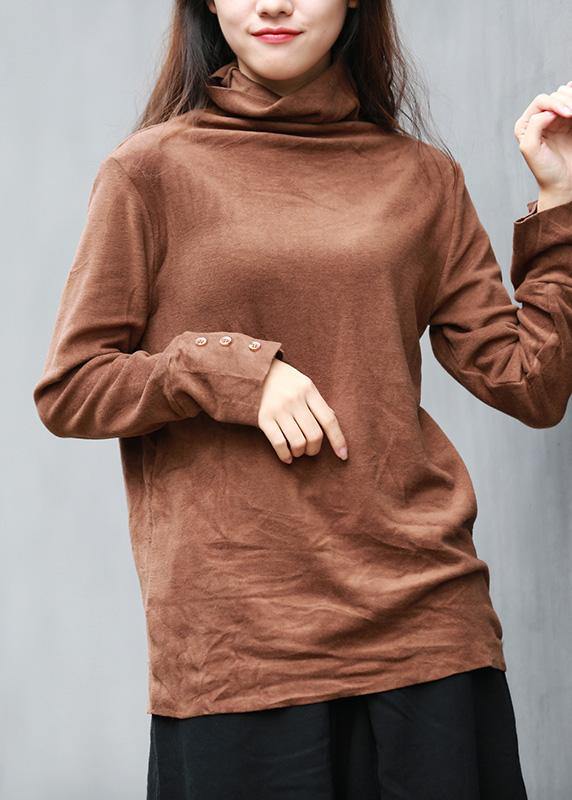 Unique brown clothes For Women high neck long sleeve short tops