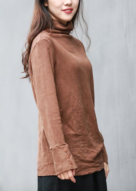 Unique brown clothes For Women high neck long sleeve short tops