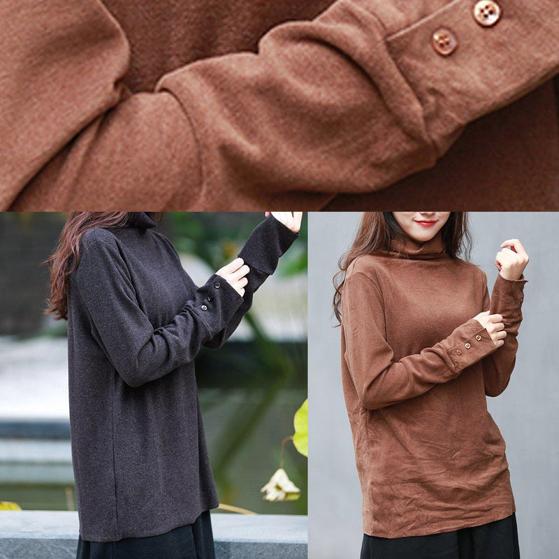 Unique Brown Clothes for High Neck Long Sleeve Short Tops