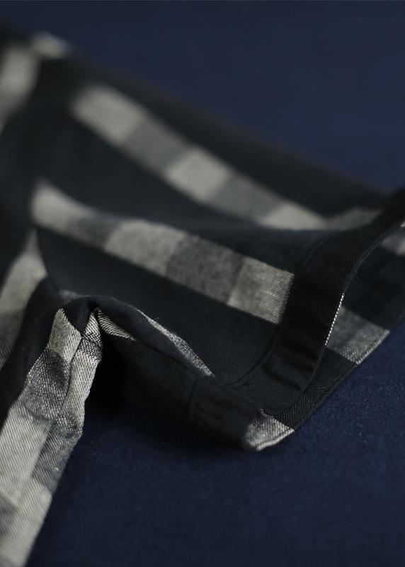 Unique Cotton Box Top Irregular Plaid Loose Short Sleeve Blouse