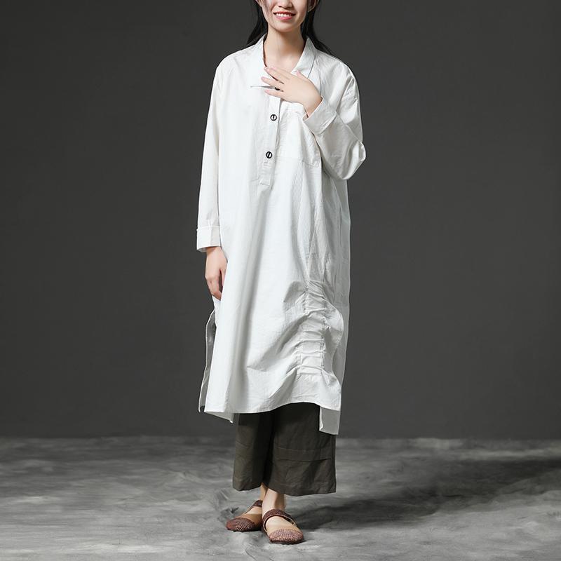 Unique Cotton Clothes Drops Design White Long Sleeve Cotton Shirt Dress