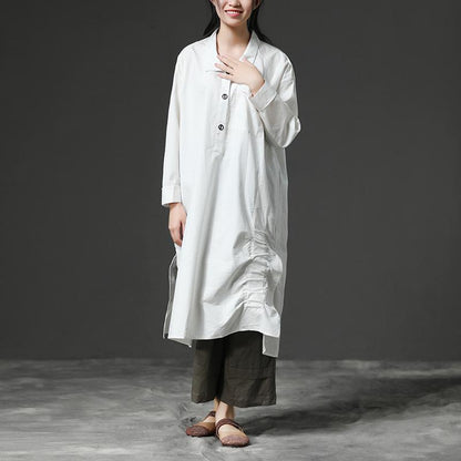 Unique Cotton Clothes Drops Design White Long Sleeve Cotton Shirt Dress