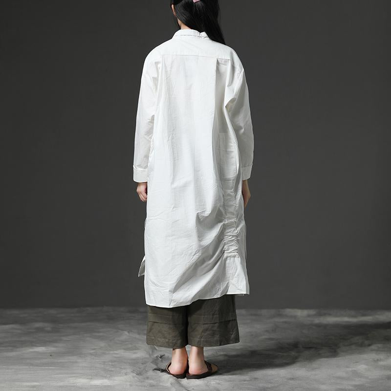 Unique Cotton Clothes Drops Design White Long Sleeve Cotton Shirt Dress
