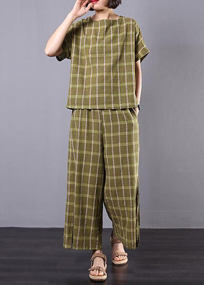 Unique Cotton Clothes for Yellow Plaid Design Split Two Piece Suit