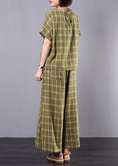 Unique Cotton Clothes for Yellow Plaid Design Split Two Piece Suit