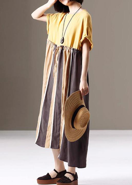 Unique Cotton Clothes Stylish Spliced Striped Round Neck A-line Dress