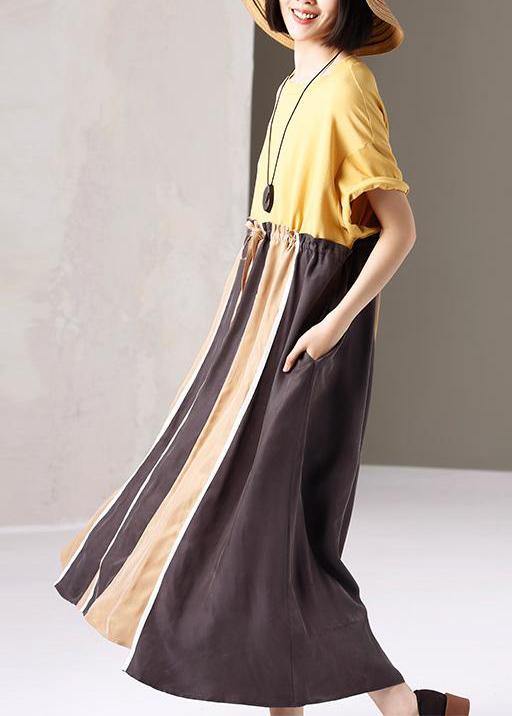Unique Cotton Clothes Stylish Spliced Striped Round Neck A-line Dress