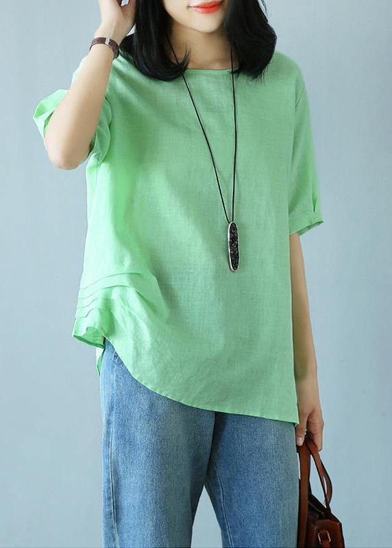 Unique Cotton Green Clothes for Summer Cotton Literary Half Sleeve T-shirt